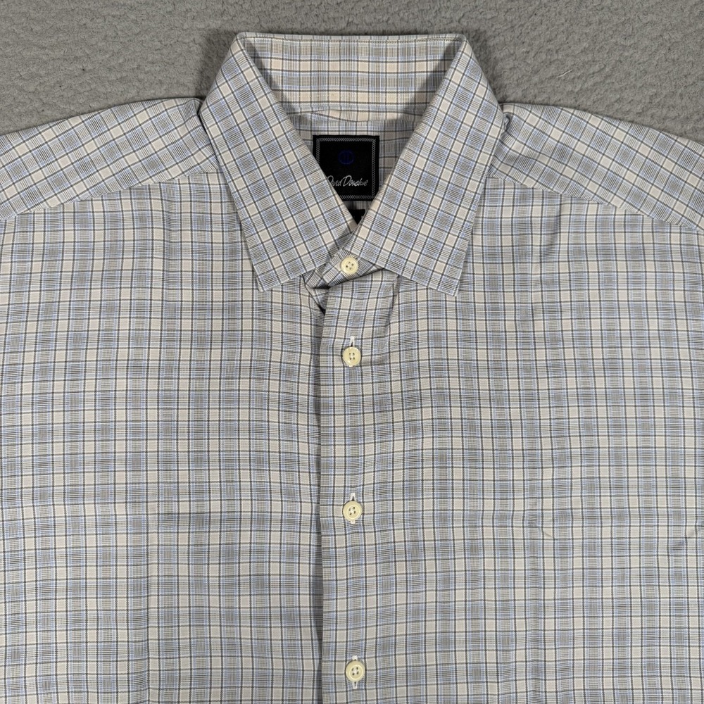 David Donahue Shirt Mens 17 34/35 Blue Plaid Trim Fit Casual Preppy Dress Cotton